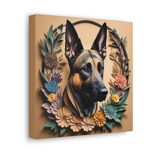 Belgian Malinois Canvas Art, Vintage Papercut Imitation Design