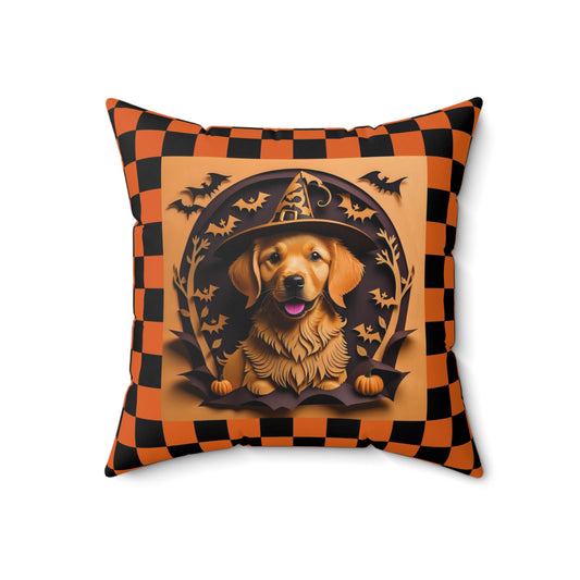 Golden Retriever Halloween Pillow - Holiday Dog Decor or Gift for Golden Retriever Lover