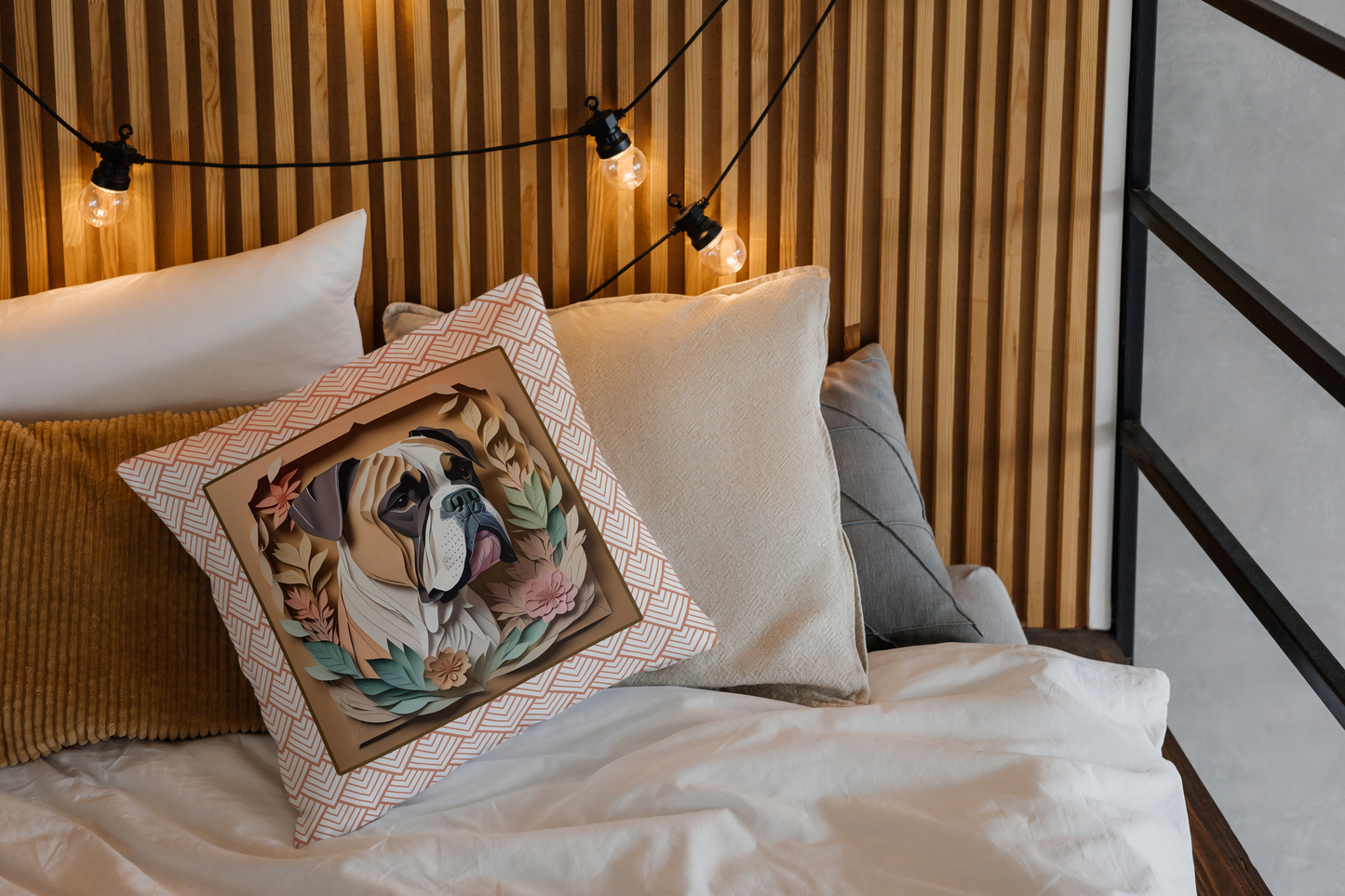 Boxer Boho Square Pillow - Boxer Owner Birthday, Housewarming, or Memorial Gift