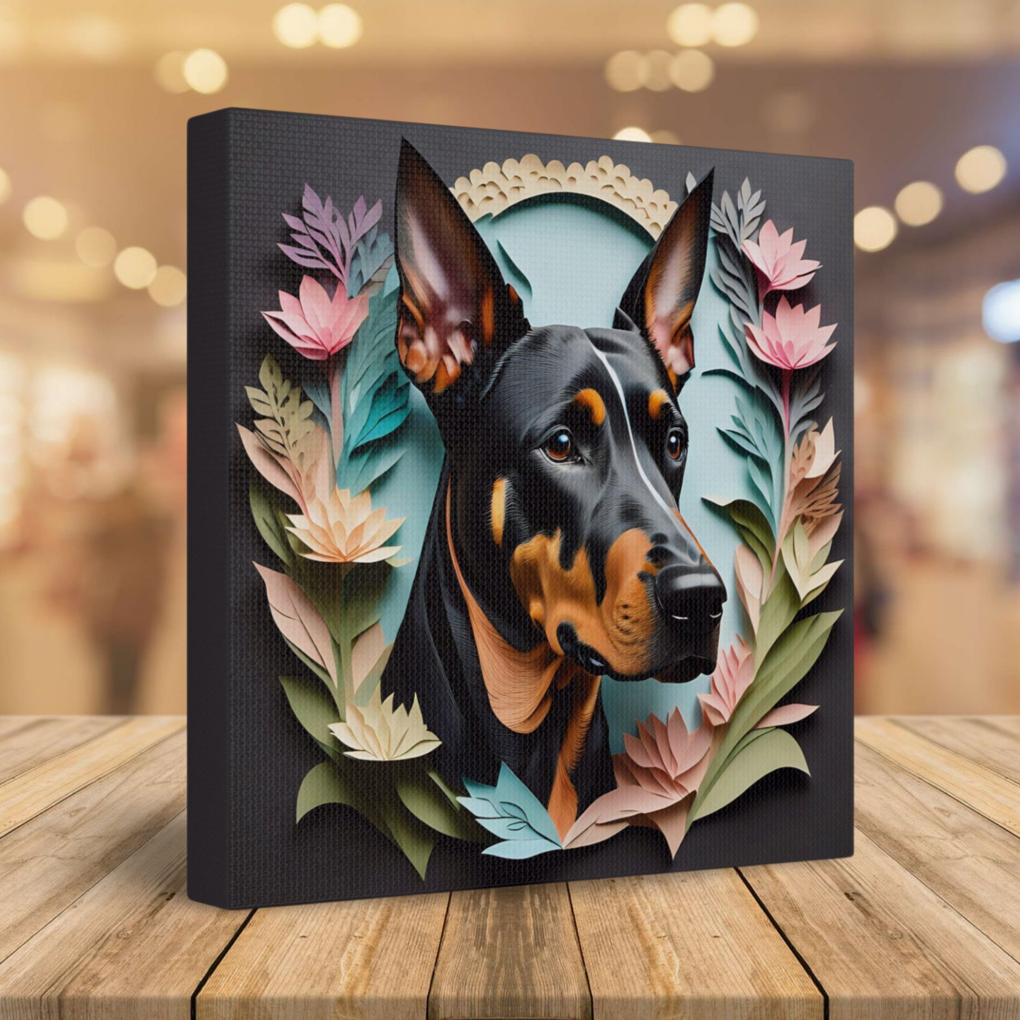 Doberman Portrait on Charcoal Background - Dobie Wall Art Home Decor