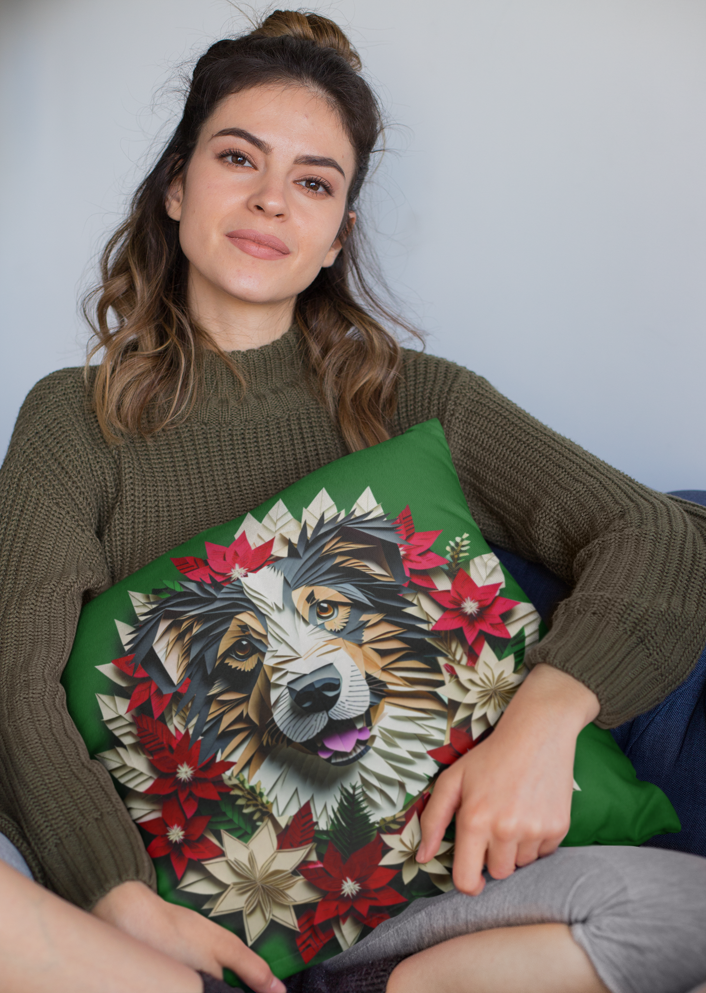 Australian Shepherd Holiday Pillow or Pillowcase, Thanksgiving and Christmas Reversible Square Pillow or Pillowcase