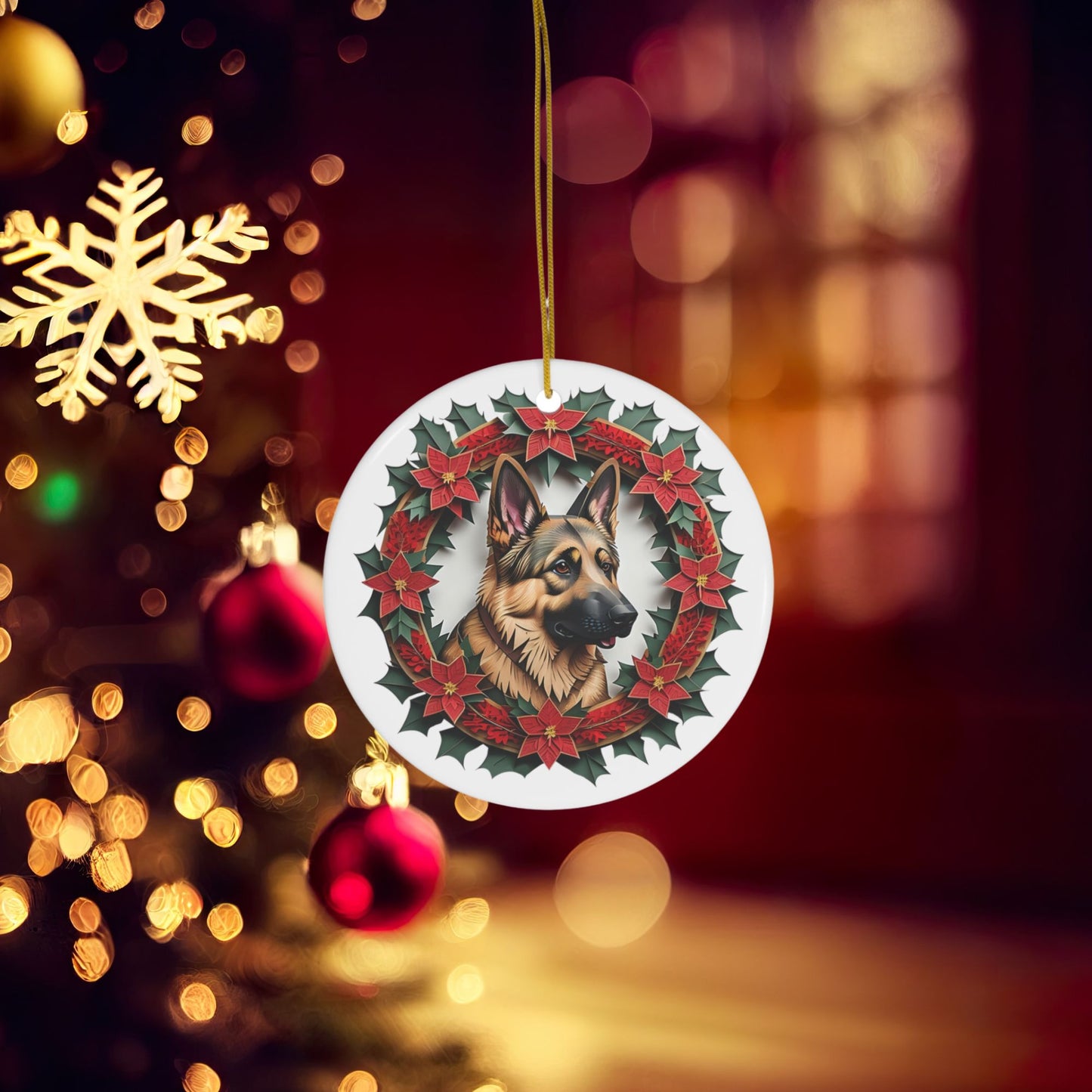 German Shepherd Collectable Dog Breed Ceramic Ornament - Vintage Papercut Inspired Design