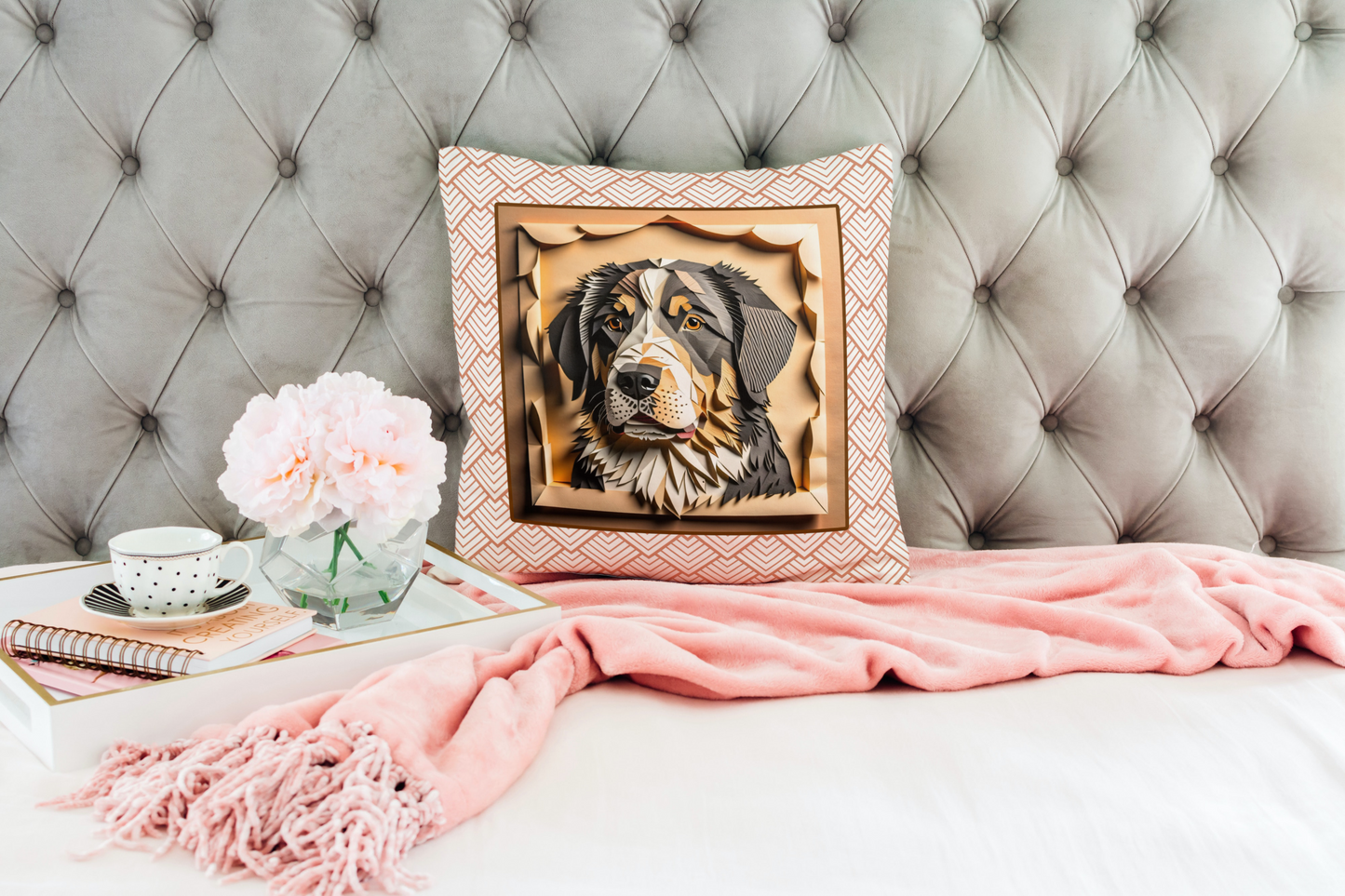 Bernese Mountain Dog Boho Square Pillow