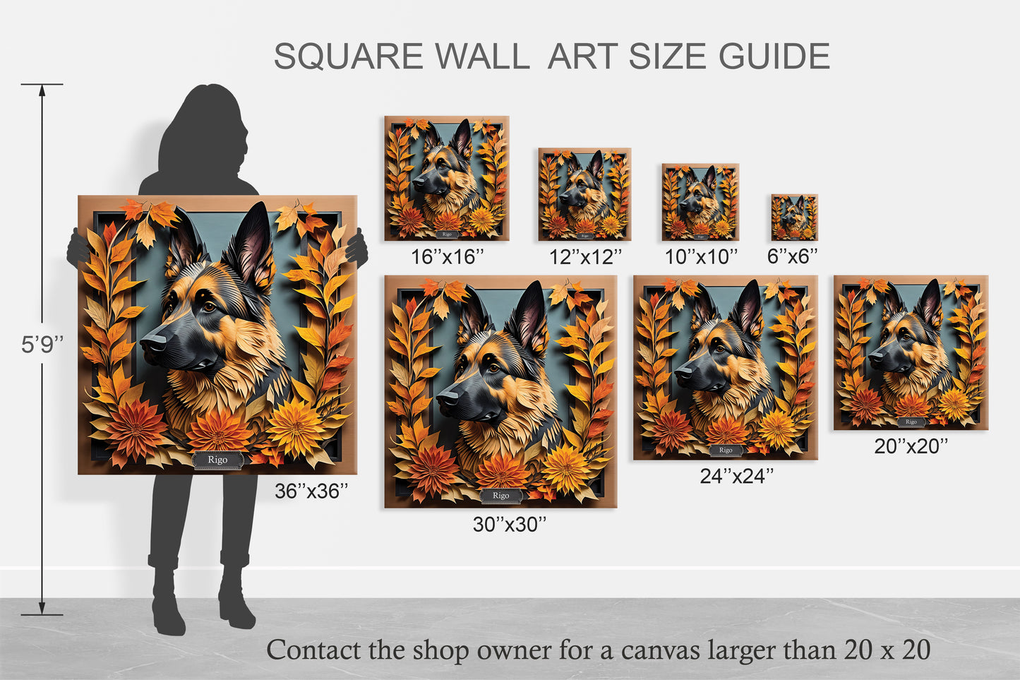 Cozy Autumn German Shepherd Portrait Wall Art - 3D Illusion Art with Name Personalization