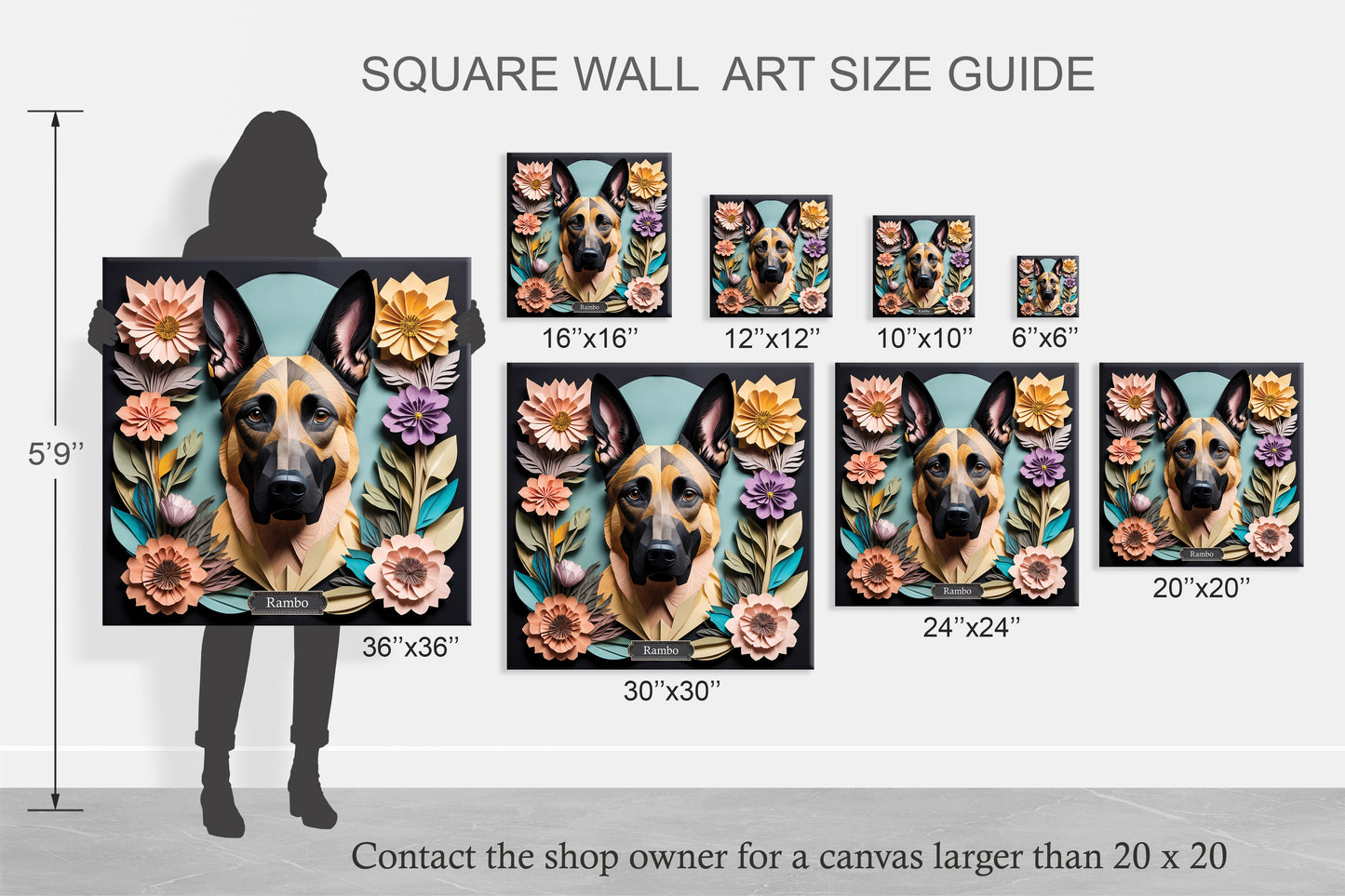 Belgian Malinois Portrait in Vintage Papercut Imitation Art Style