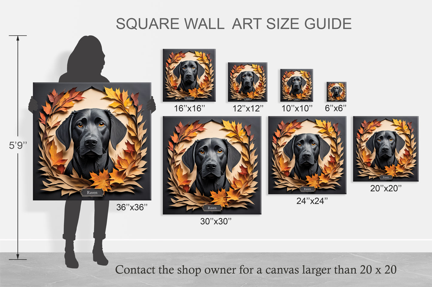 Black Lab Fall Art, Canvas Print 3D Illusion Art with Name Personalization, Labrador Memorial Gift, Best Gift for Lab Mom or Dad