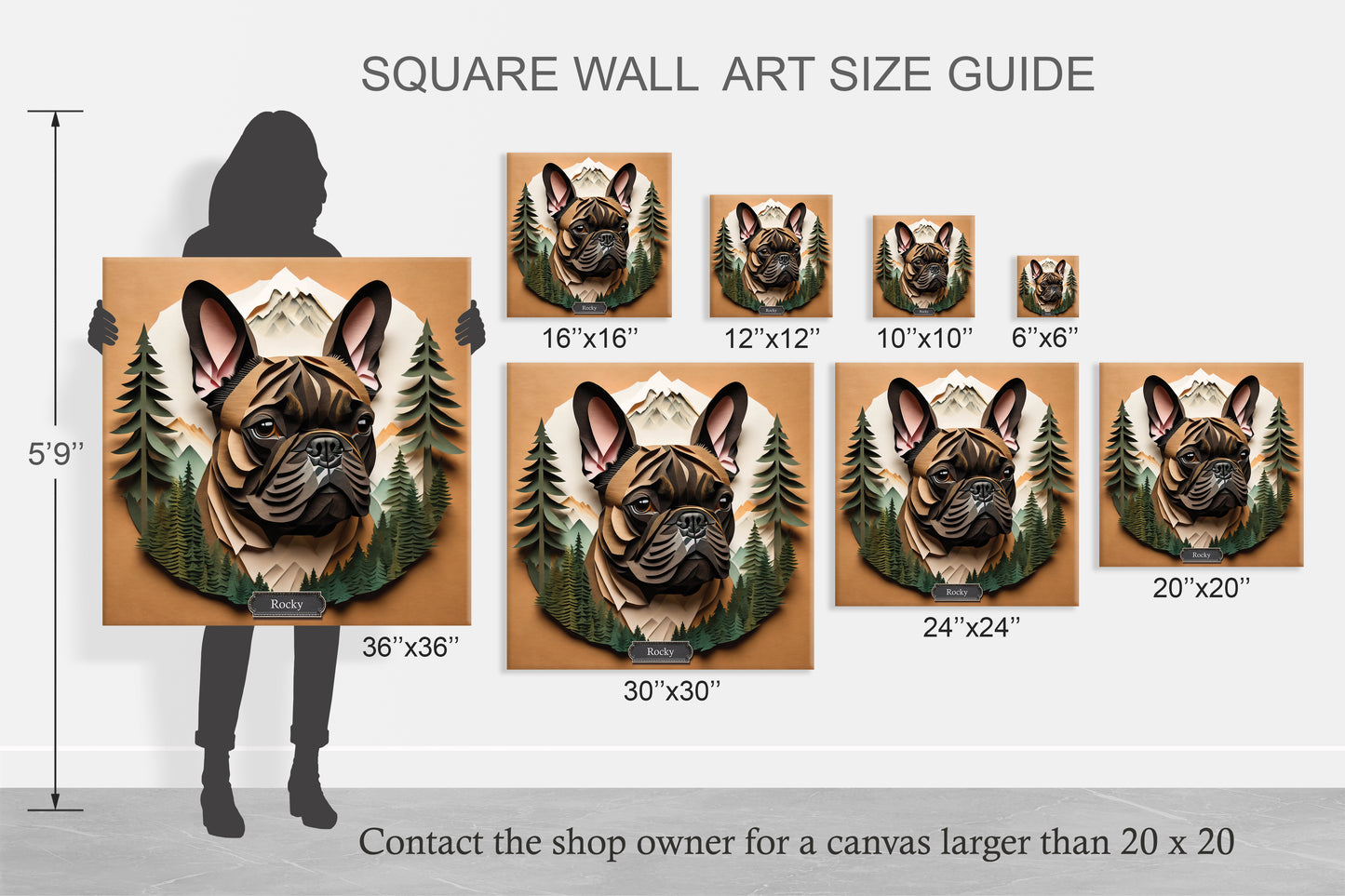 Personalized French Bulldog Wall Art - 3D Illusion Forest & Mountain Frenchie Memorial