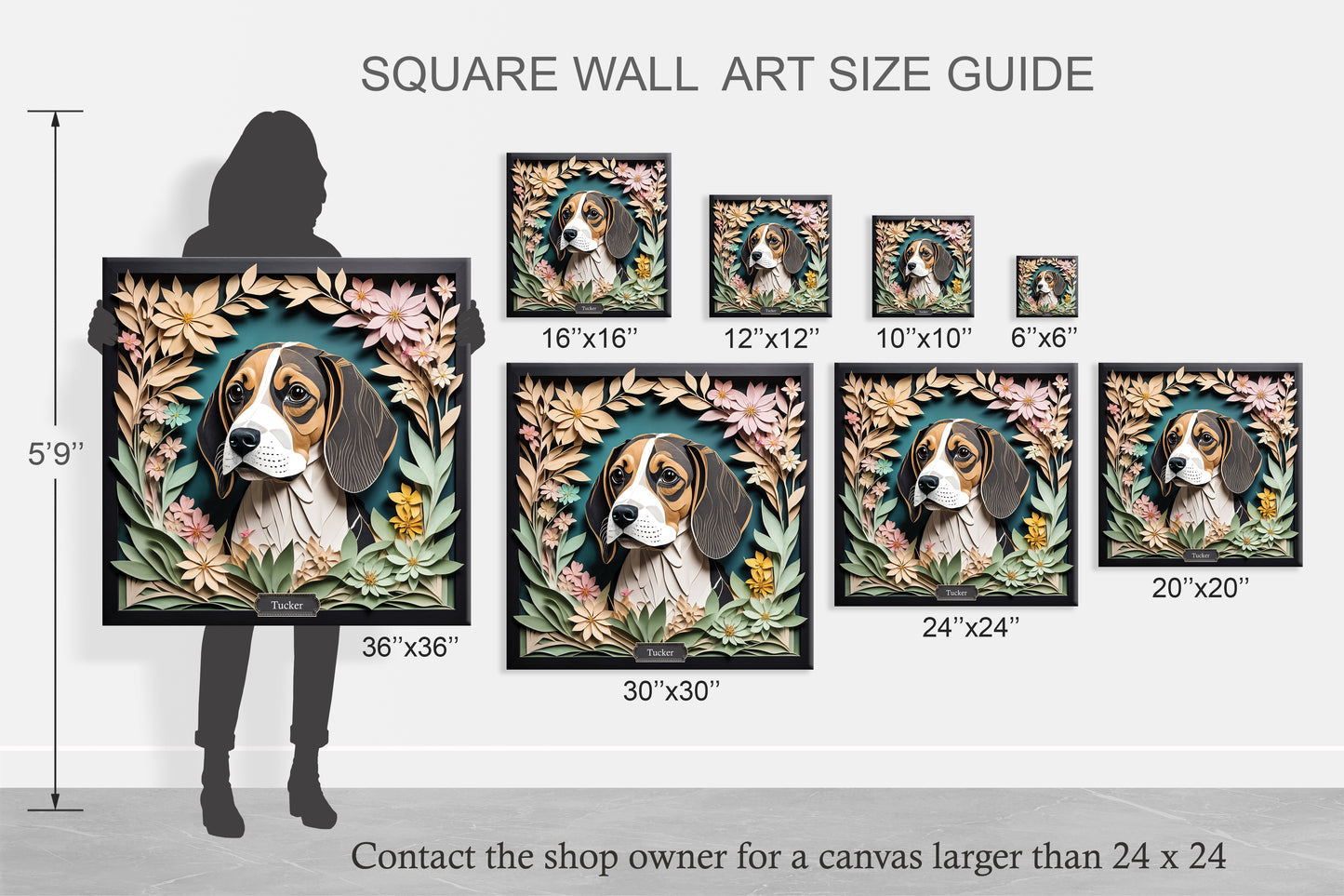 Beagle Portrait Canvas Wrap with Name Personalization, A Perfect Beagle Lover Gift