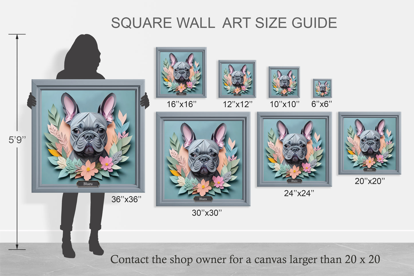 Blue French Bulldog Portrait - Vintage Papercut Imitation Dog Lover Wall Art