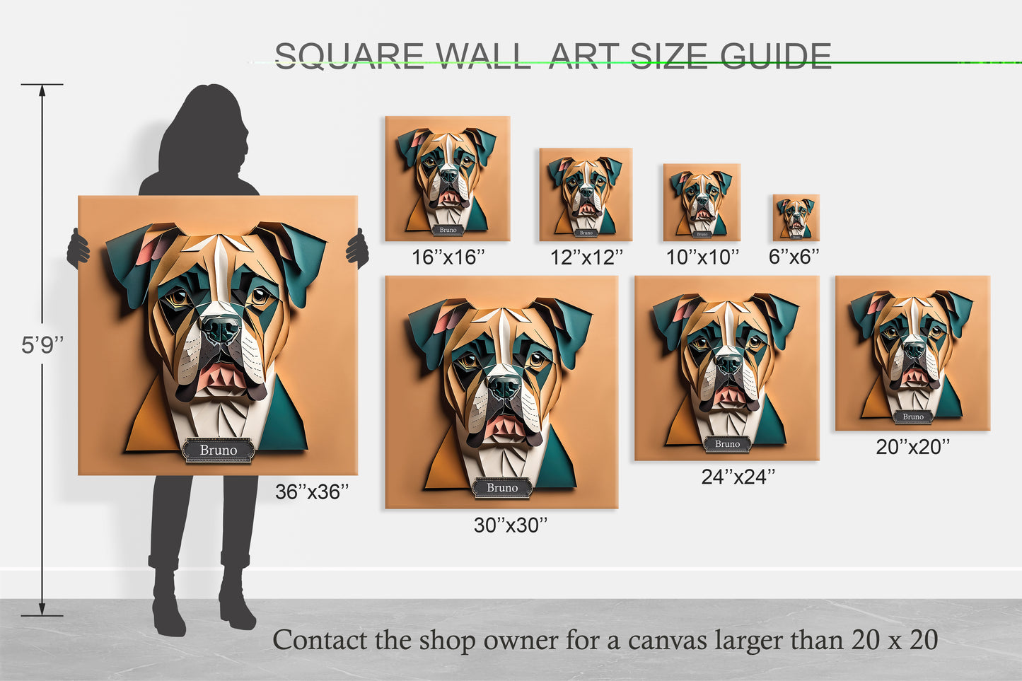 Boxer Portrait in Faux Craft Art Style - Boxer Owner Home Decor or Memorial Gift
