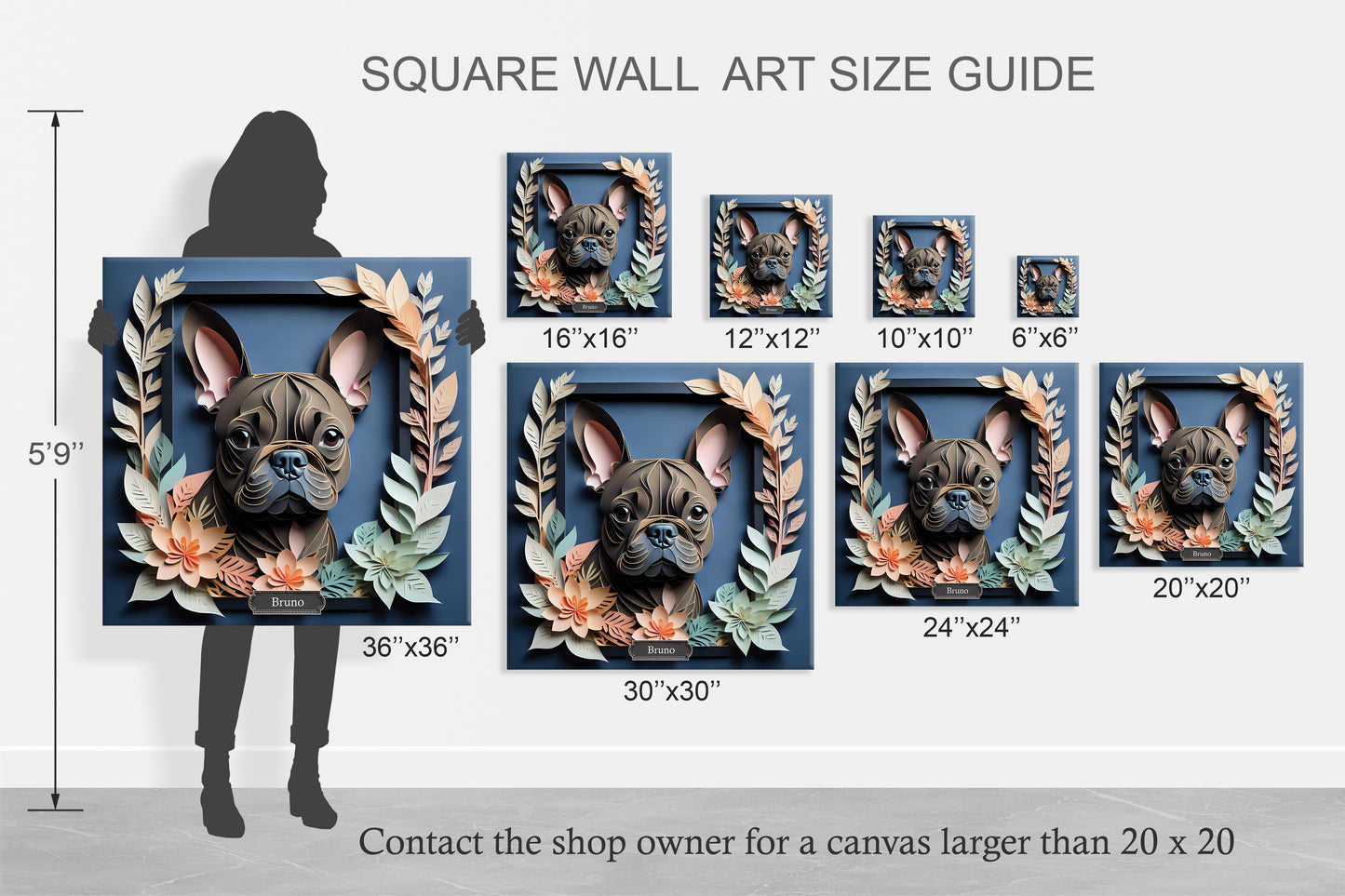 Navy Elegance French Bulldog - Faux Papercut Print with Deep Blue Backdrop