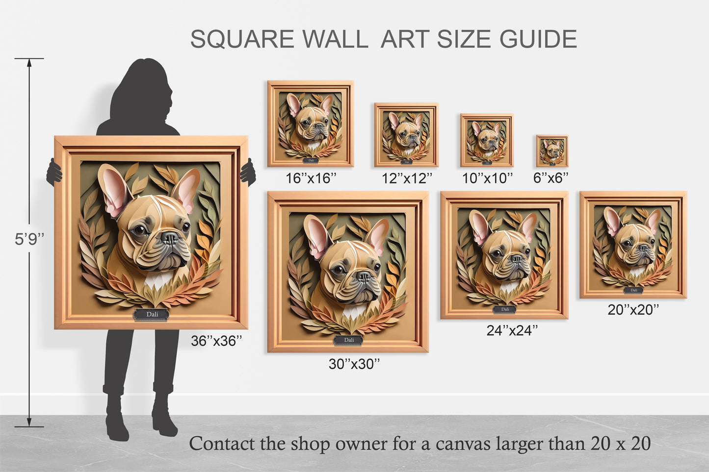 French Bulldog Portrait in Natural Colors - Faux Papercut 3D Illusion Dog Lover Wall Art