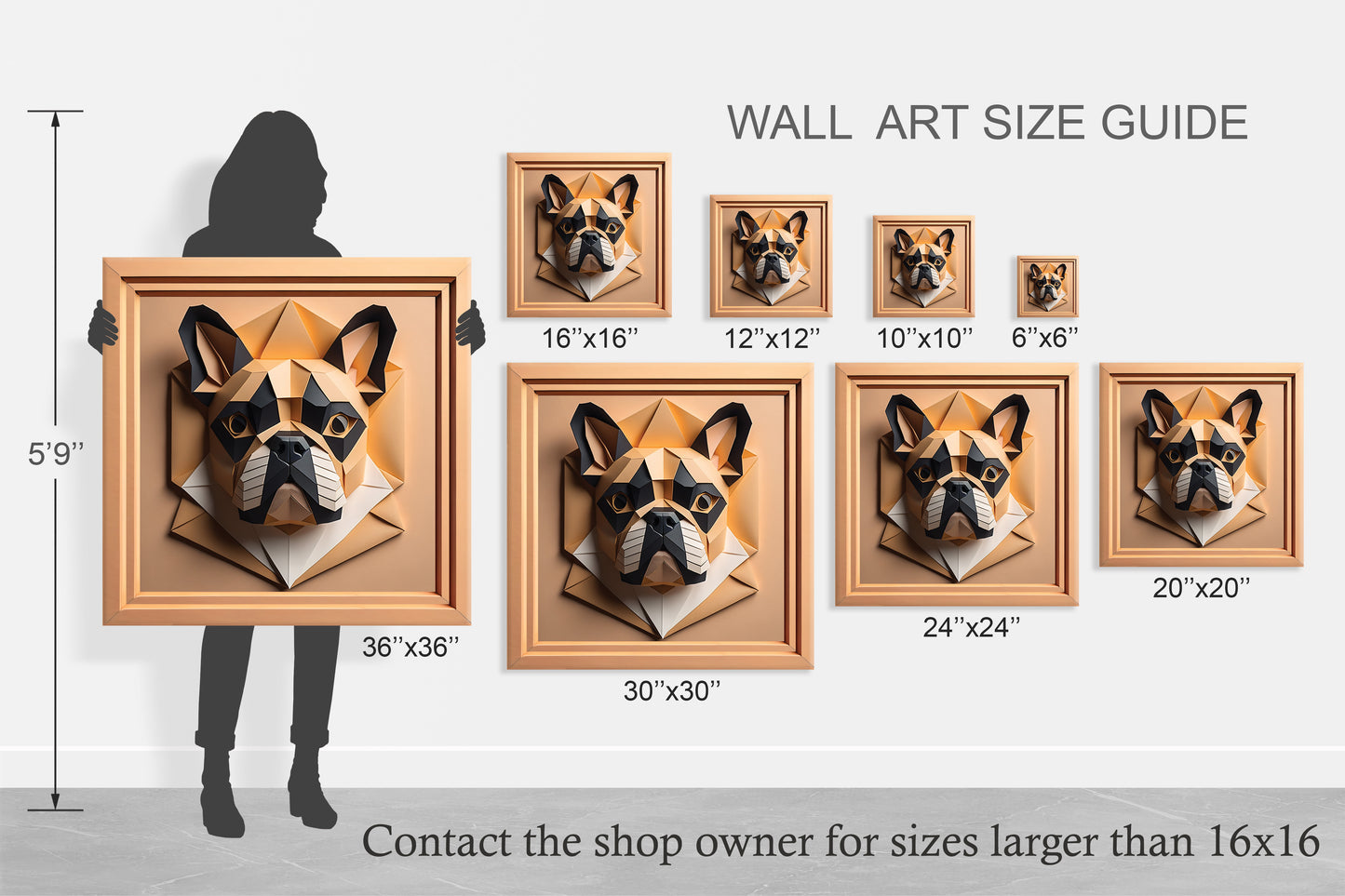 French Bulldog Portrait Origami Style - Faux Paper Craft Bulldog Lover Wall Art