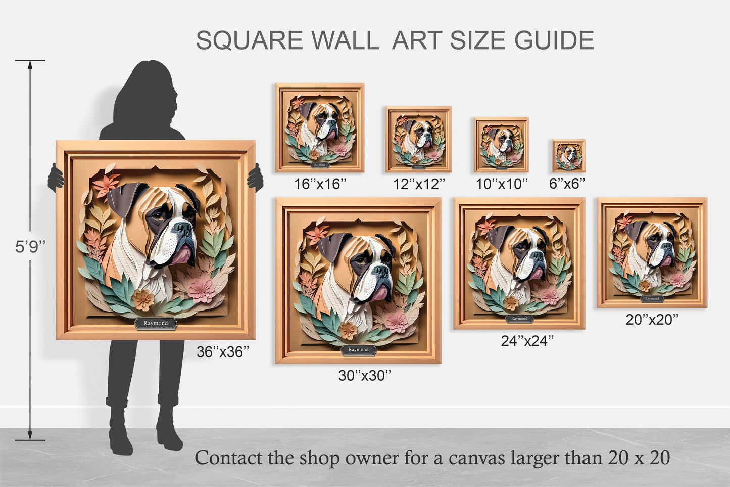 Boxer Portrait in Pastel Leaves - Vintage Papercut Imitation Design