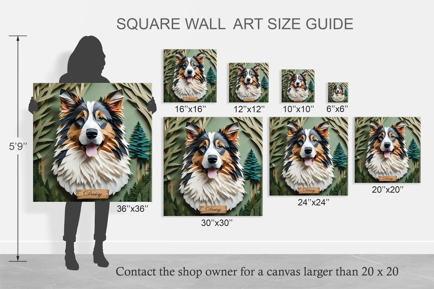 Australian Shepherd Forest-Themed Portrait, 3D Illusion Style, Aussie Owner Gift, Australian Shepherd Memorial, Aussie Lover Decor