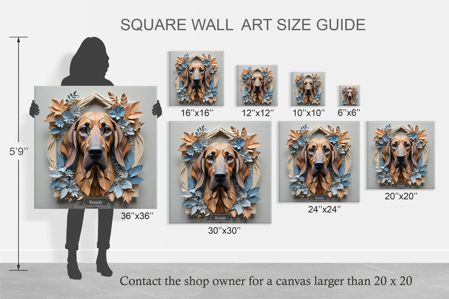 Bloodhound Floral Accent Portrait - 3D Illusion Dog Lover Gift