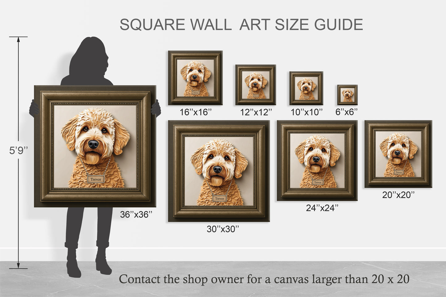 Golden Doodle Portrait in a Faux Classic Frame - 3D Illusion Canvas Print