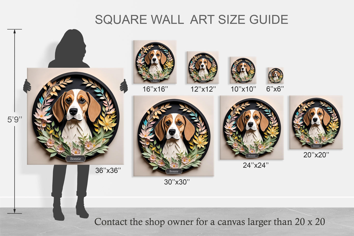 Beagle Portrait in Circular Vignette with Name Personalization, Beagle Lover Perfect Gift, Unique Beagle Mom Dad Gift, Beagle Memorial
