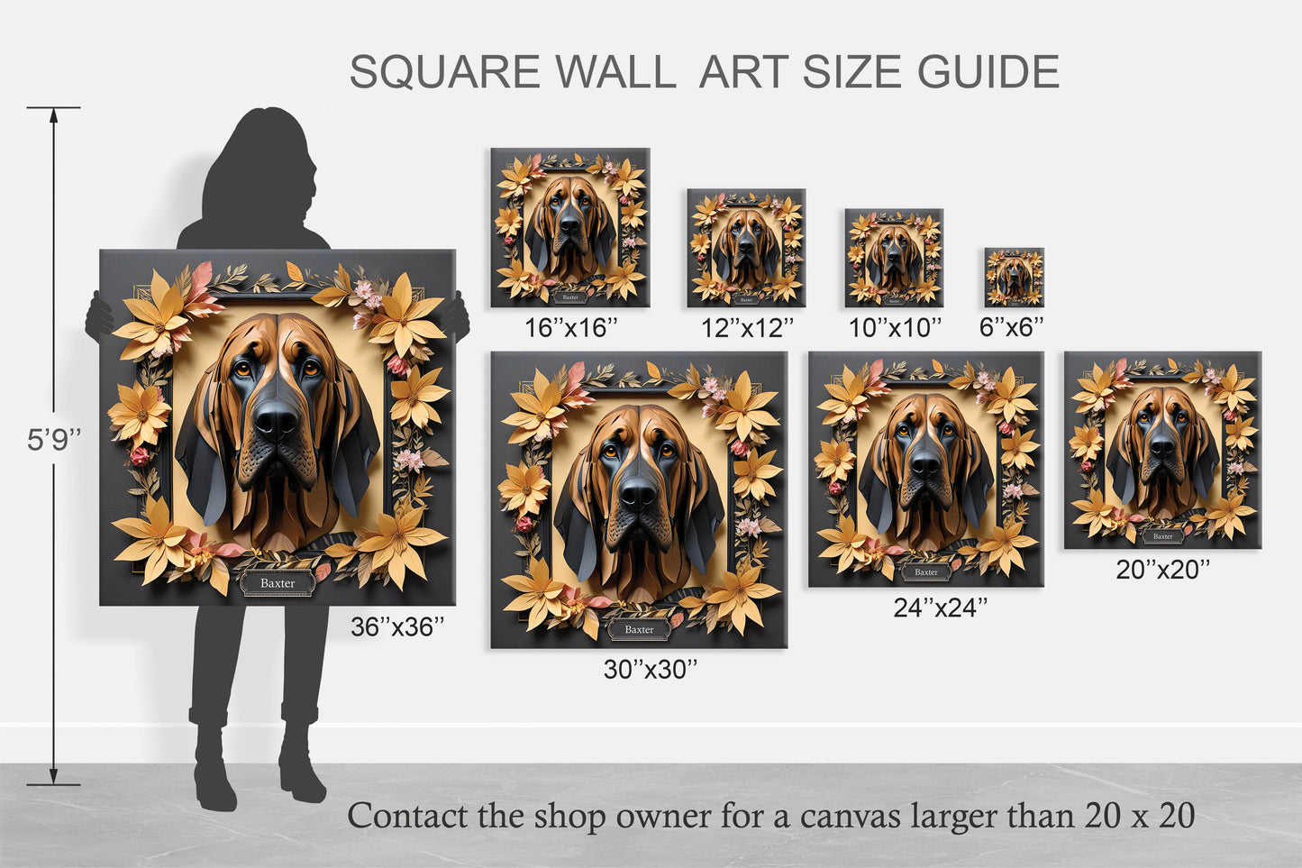 Golden Bloodhound Canvas Print Wall Art - 3D Illusion Dog Portrait