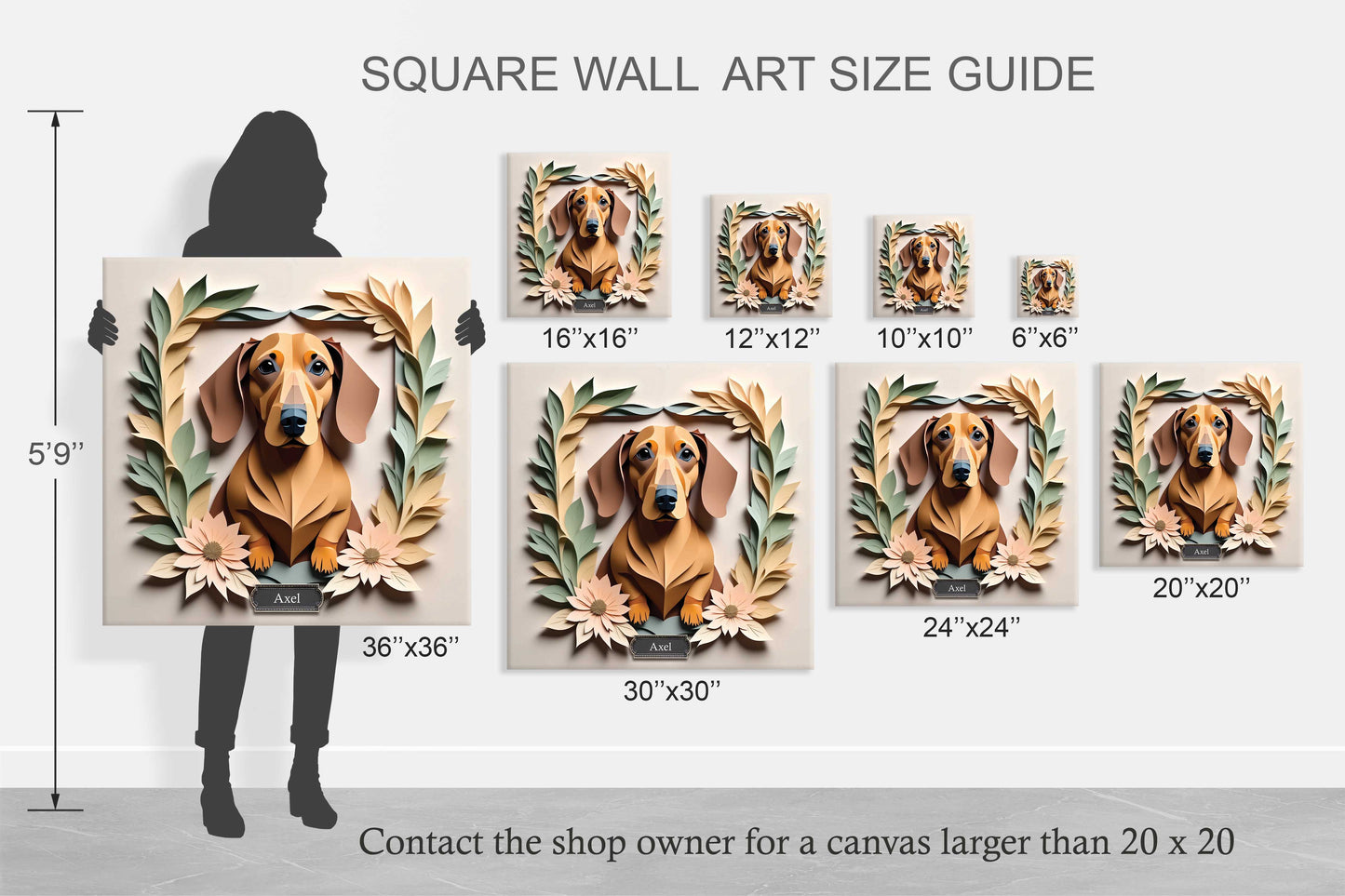 Dachshund Floral Frame Wall Art - Dachshund Mom Gift or Dog Owner Decor