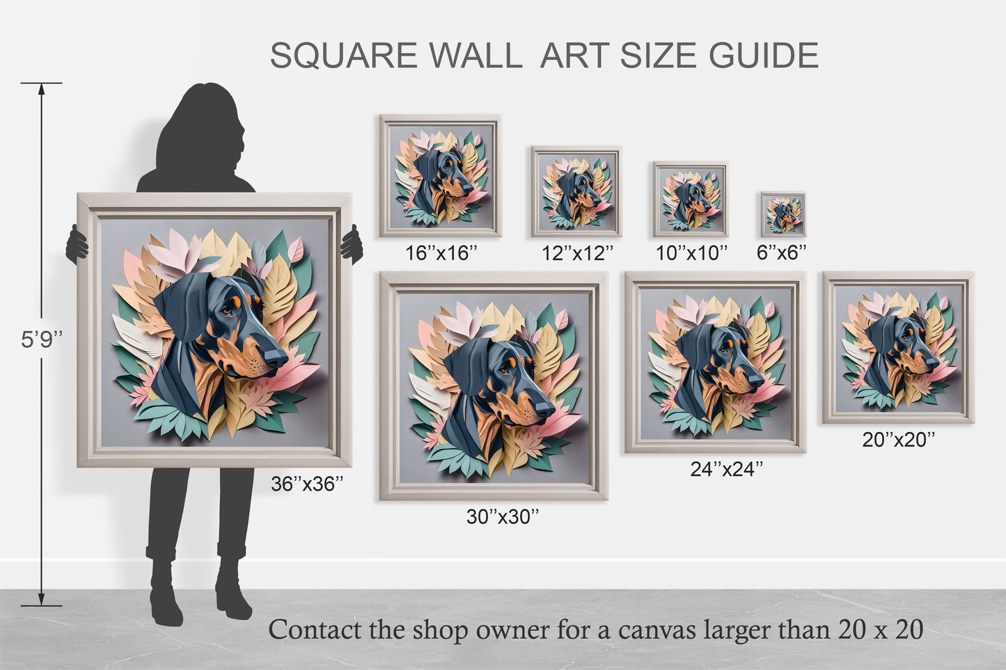 Doberman Portrait in Pastel Leaves - Doberman Lover Wall Art - Dobie Memorial Gift
