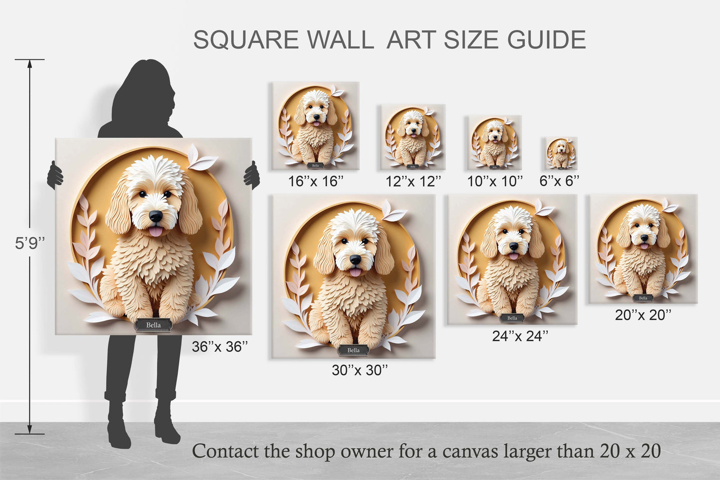 Labradoodle 3D Illusion Canvas Print With Name Personalization - Doodle Memorial Gift