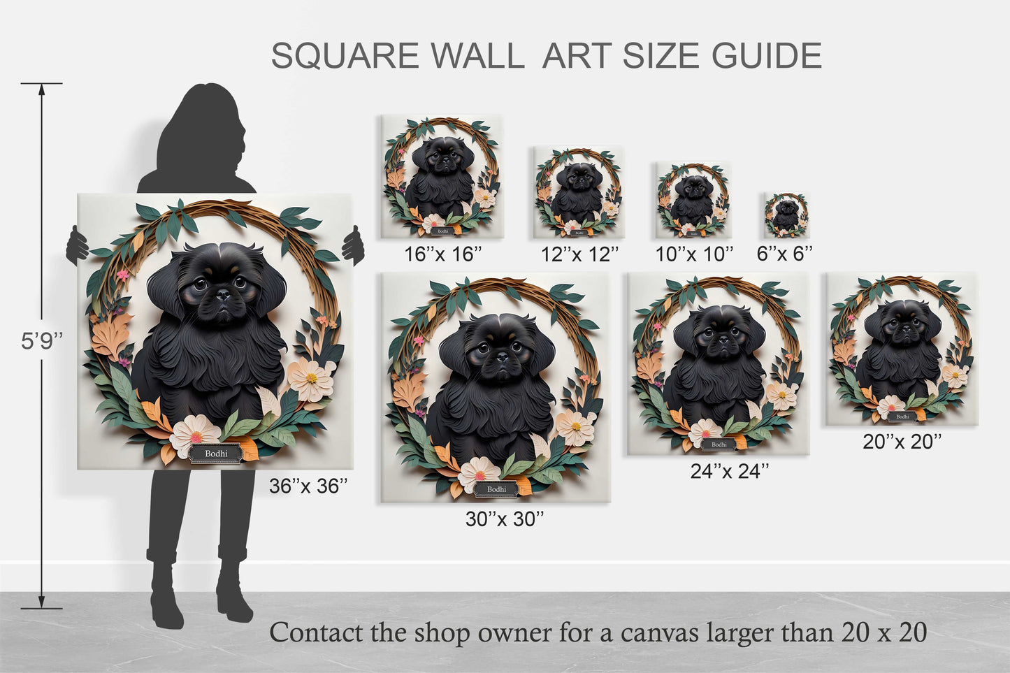 Black Pekingese Dog Wall Art - Pekingese Dog Memorial Gift or Decor