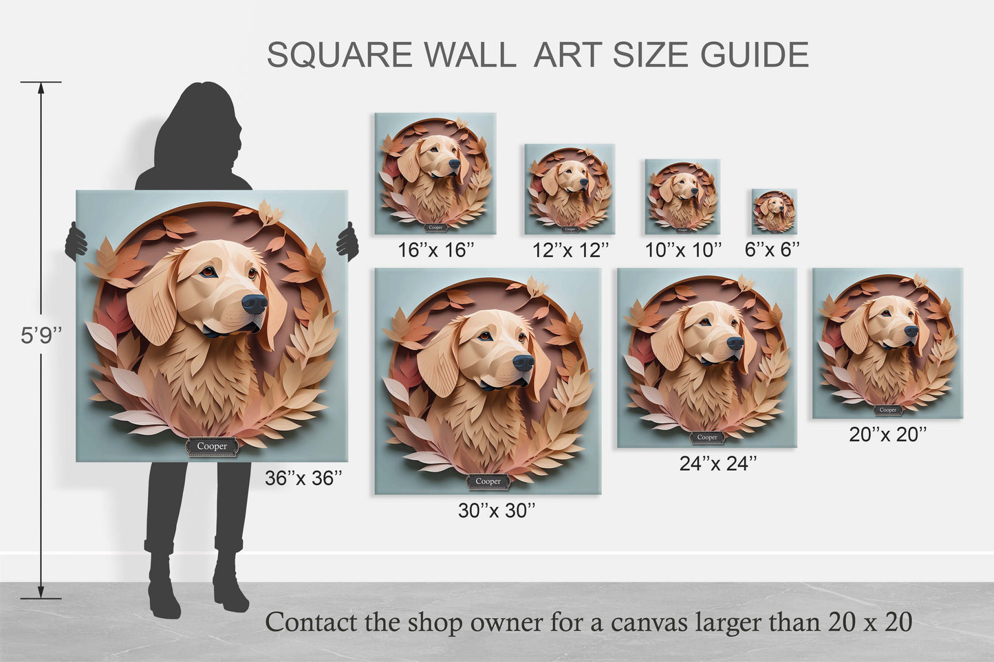 Golden Retriever Portrait in Brown Leaves - Golden Retriever Memorial Canvas