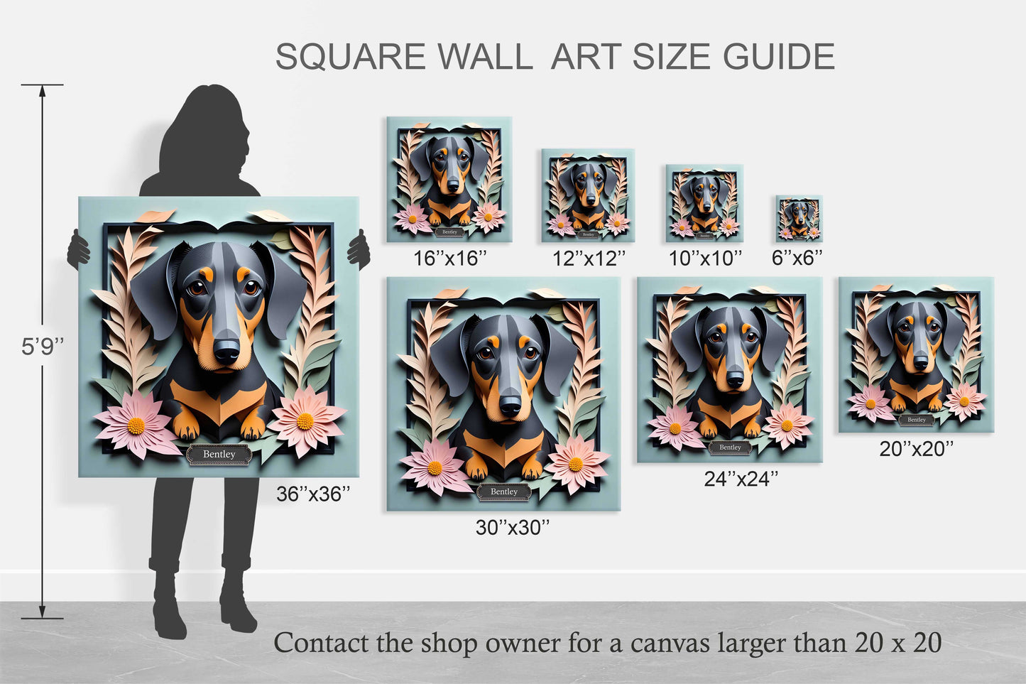 Black Dachshund Botanical Frame Wall Art - Dachshund Mom Gift or Dog Lover Decor