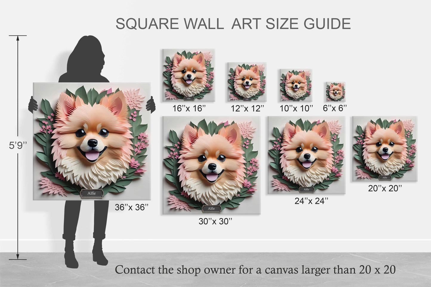 Pomeranian Floral Portrait Canvas - 3D Illusion Gallery Wrap