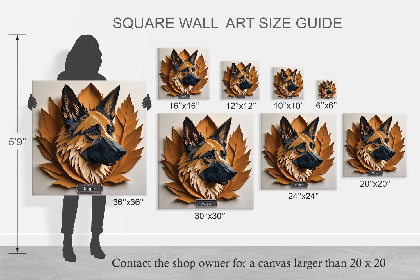 German Shepherd Portrait - Faux Papercut Imitation Dog Lover Wall Art