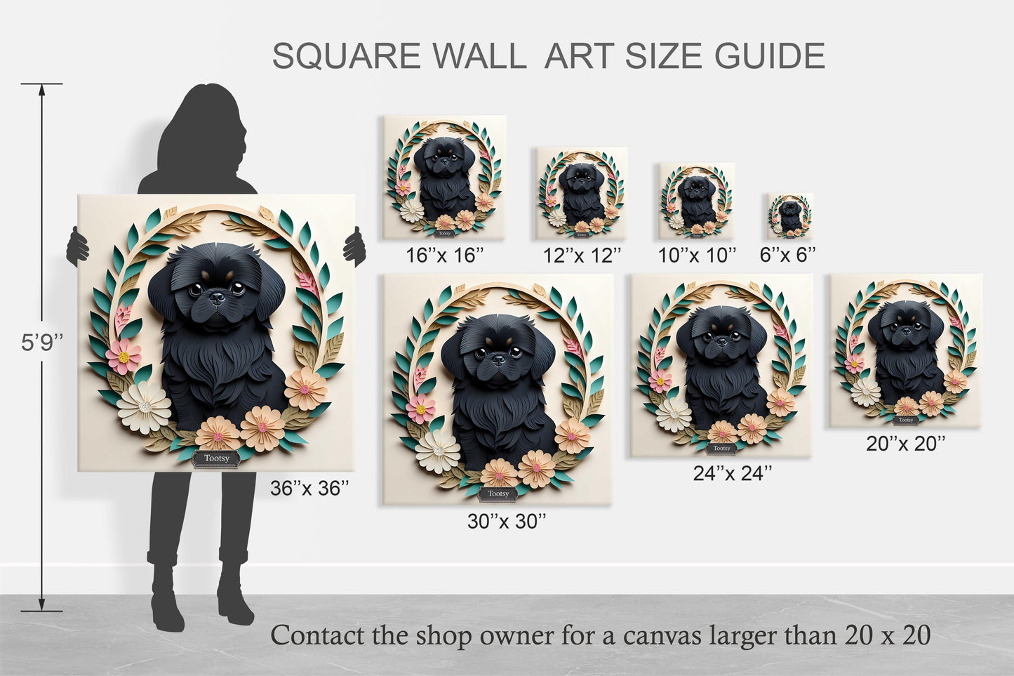 Black Pekingese Dog Wall Art - Pekingese Dog Memorial or Decor