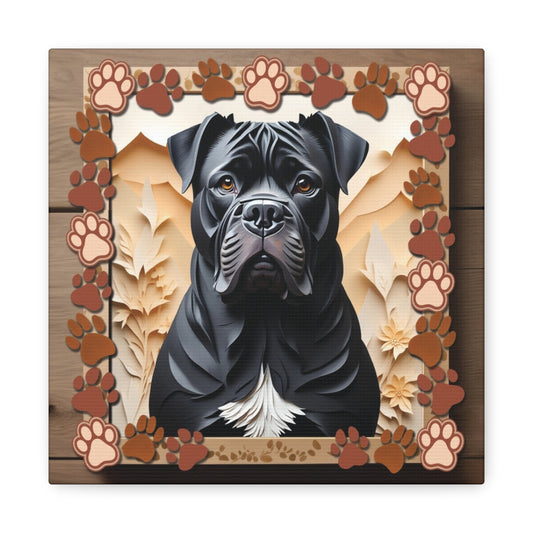 Black Cane Corso Paw Print Portrait - 3D Illusion Canvas Print - Cane Corso Mom or Dad Gift