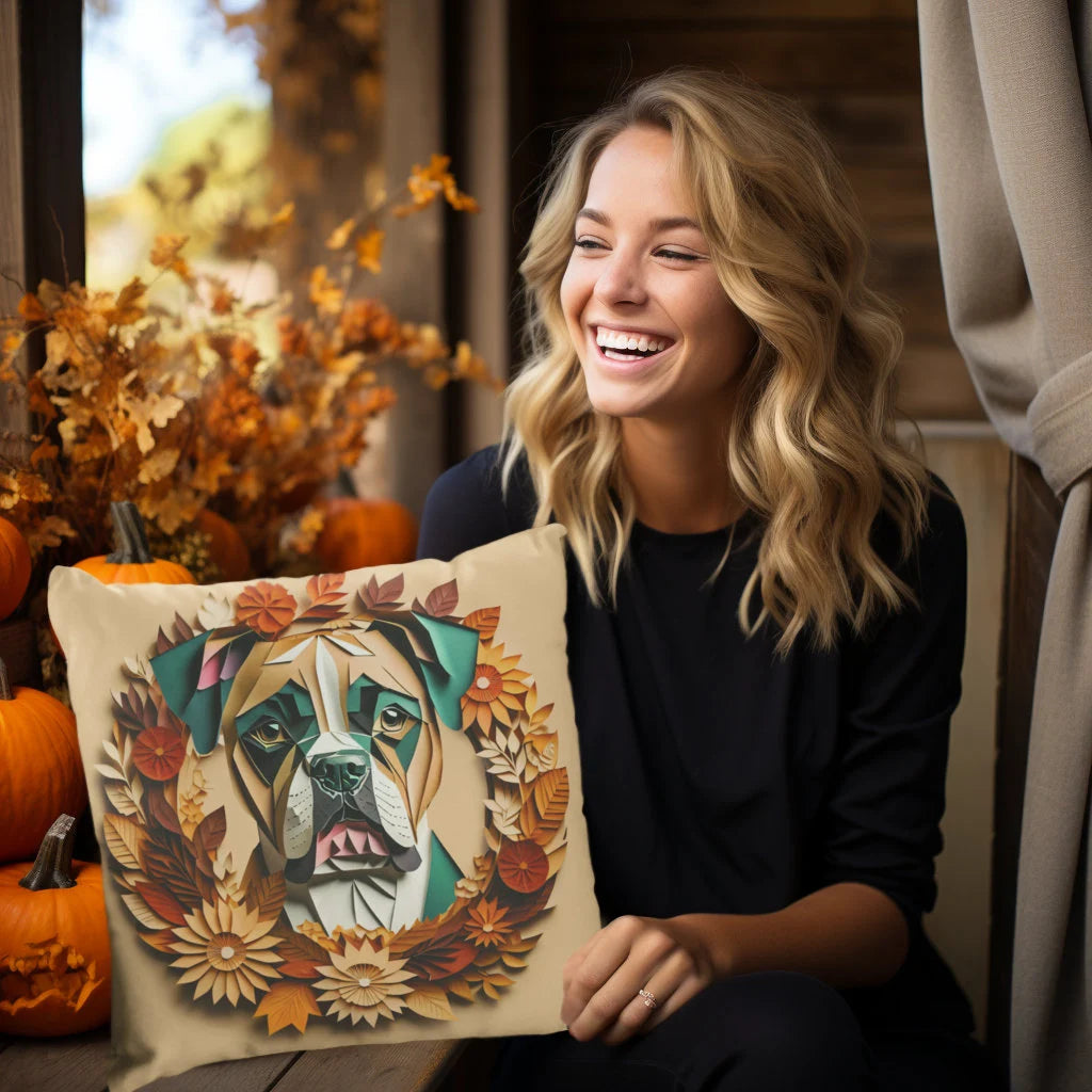 Boxer Holiday Pillow or Pillowcase - Reversible Fall or Christmas Themed Square Cushion or Cover