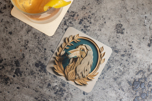 Unique Afghan Hound Corkwood Coaster Set - Papercut Imitation Dog Design, Afghan Hound Owner Gift, Afghan Hound Inspired Useful Art