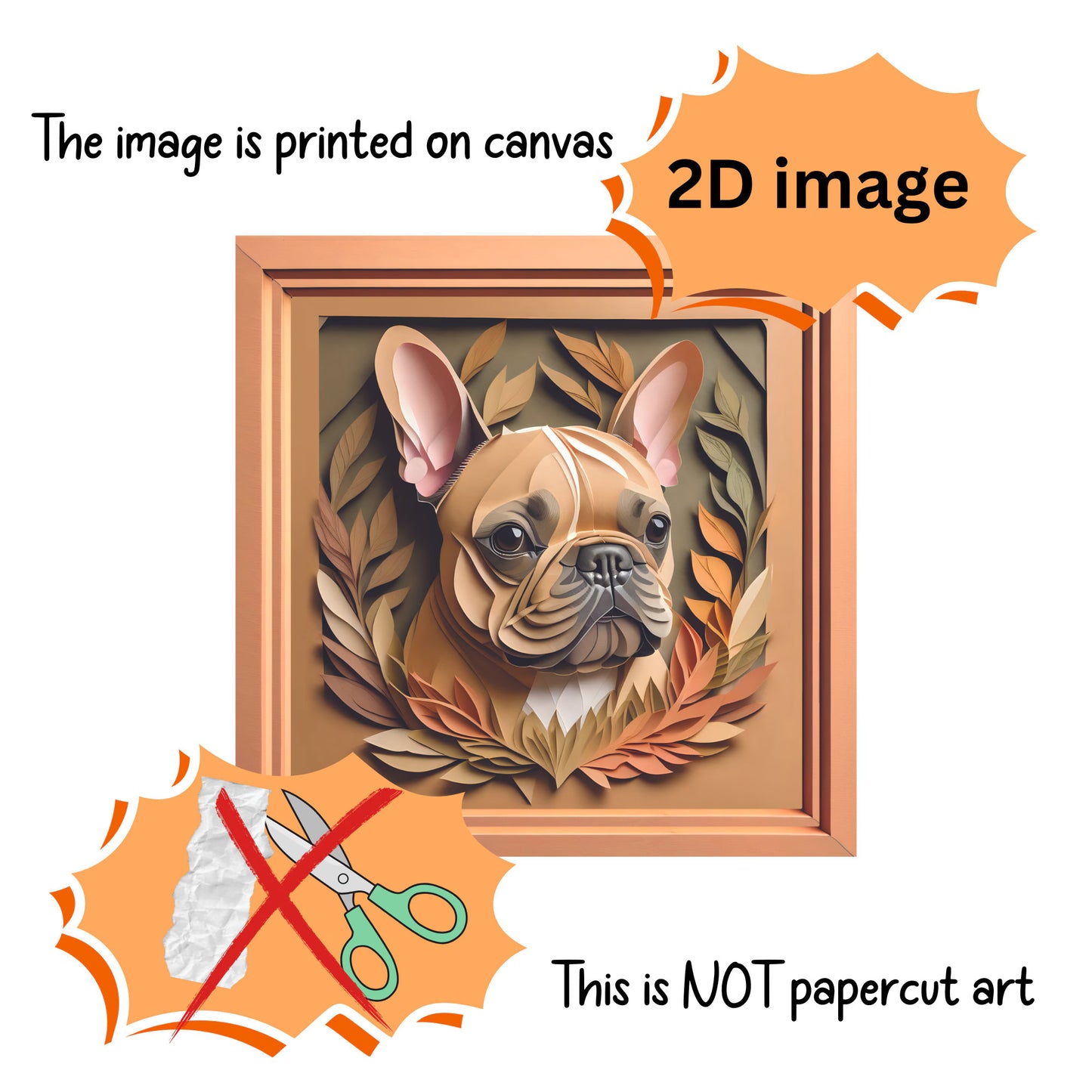 French Bulldog Portrait in Natural Colors - Faux Papercut 3D Illusion Dog Lover Wall Art