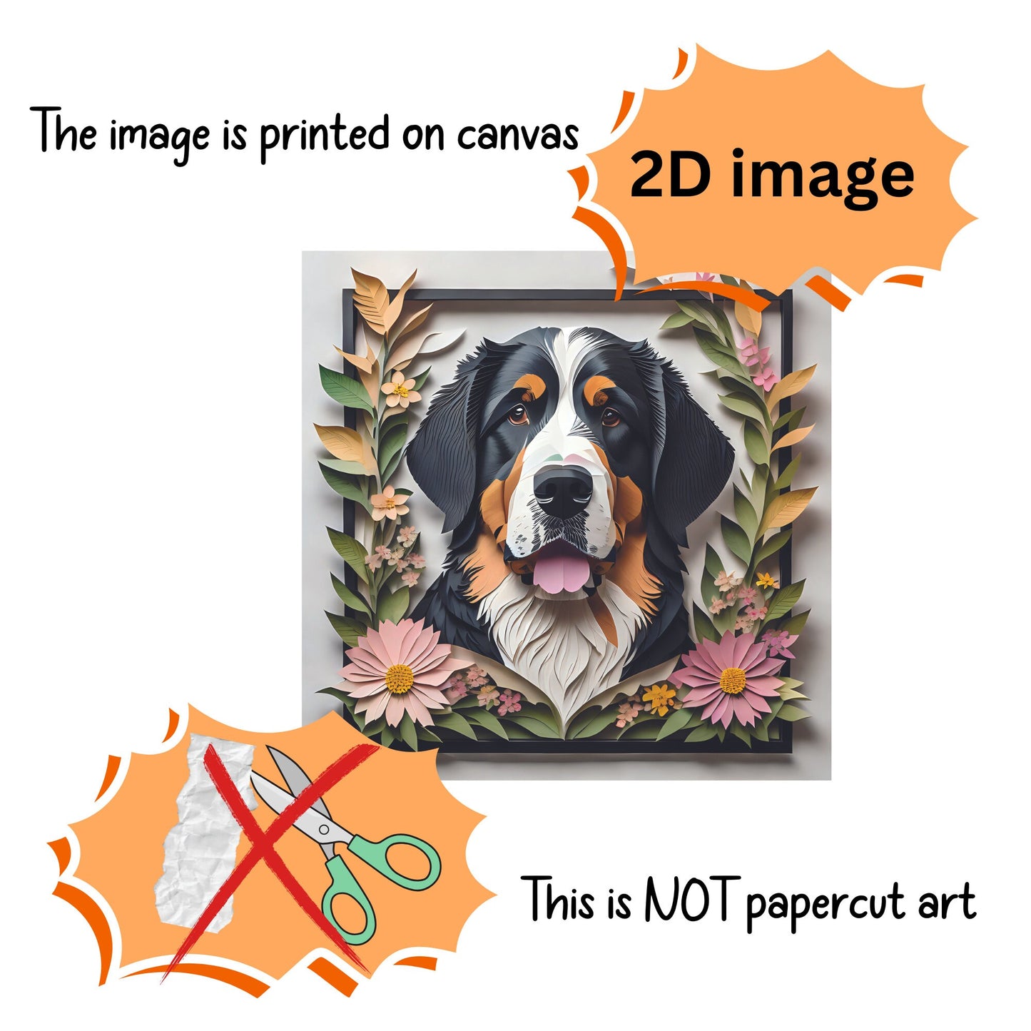 Bernese Mountain Dog Canvas Print - Vibrant Floral Design for Modern Home