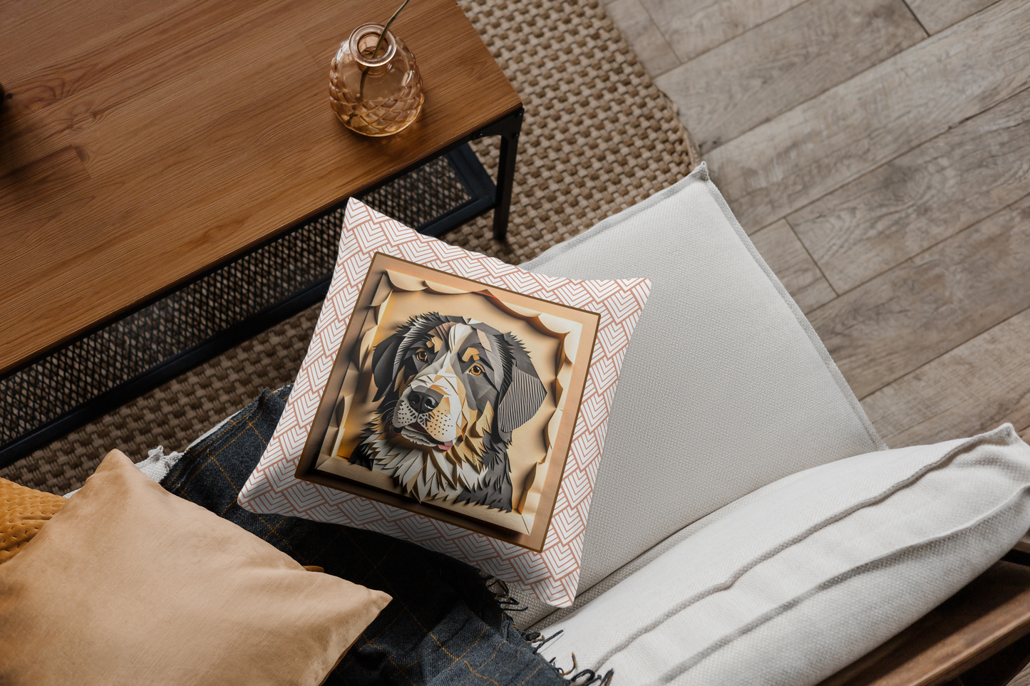 Bernese Mountain Dog Boho Square Pillow