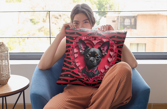 Black Chihuahua Valentine's Day Gift Square Polyester Pillow - Valentine's Dog Lover Home Decor