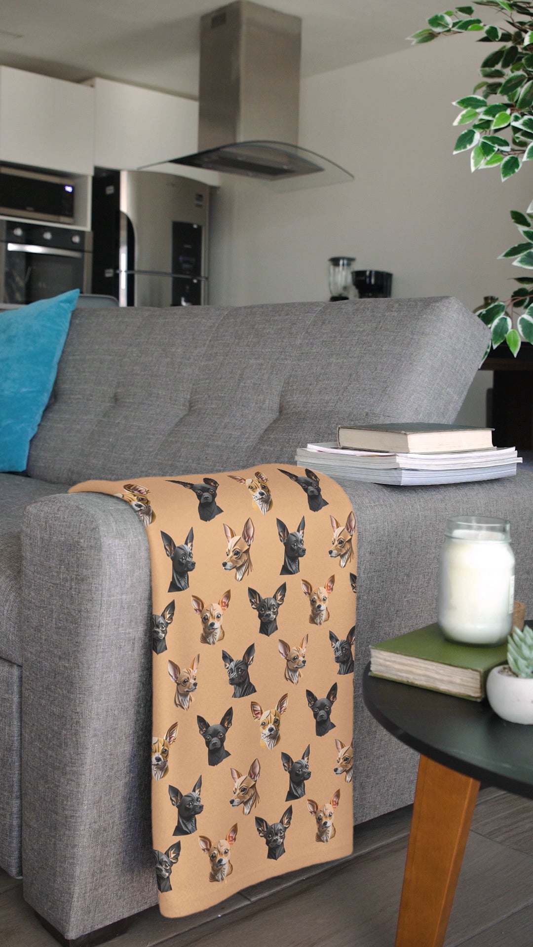 Chihuahua Charm Velveteen Plush Blanket - Fawn and Black Chihuahua Design
