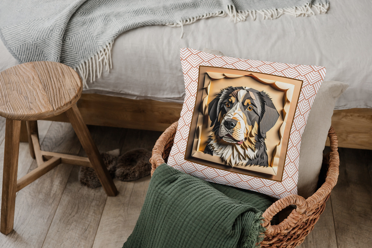 Bernese Mountain Dog Boho Square Pillow