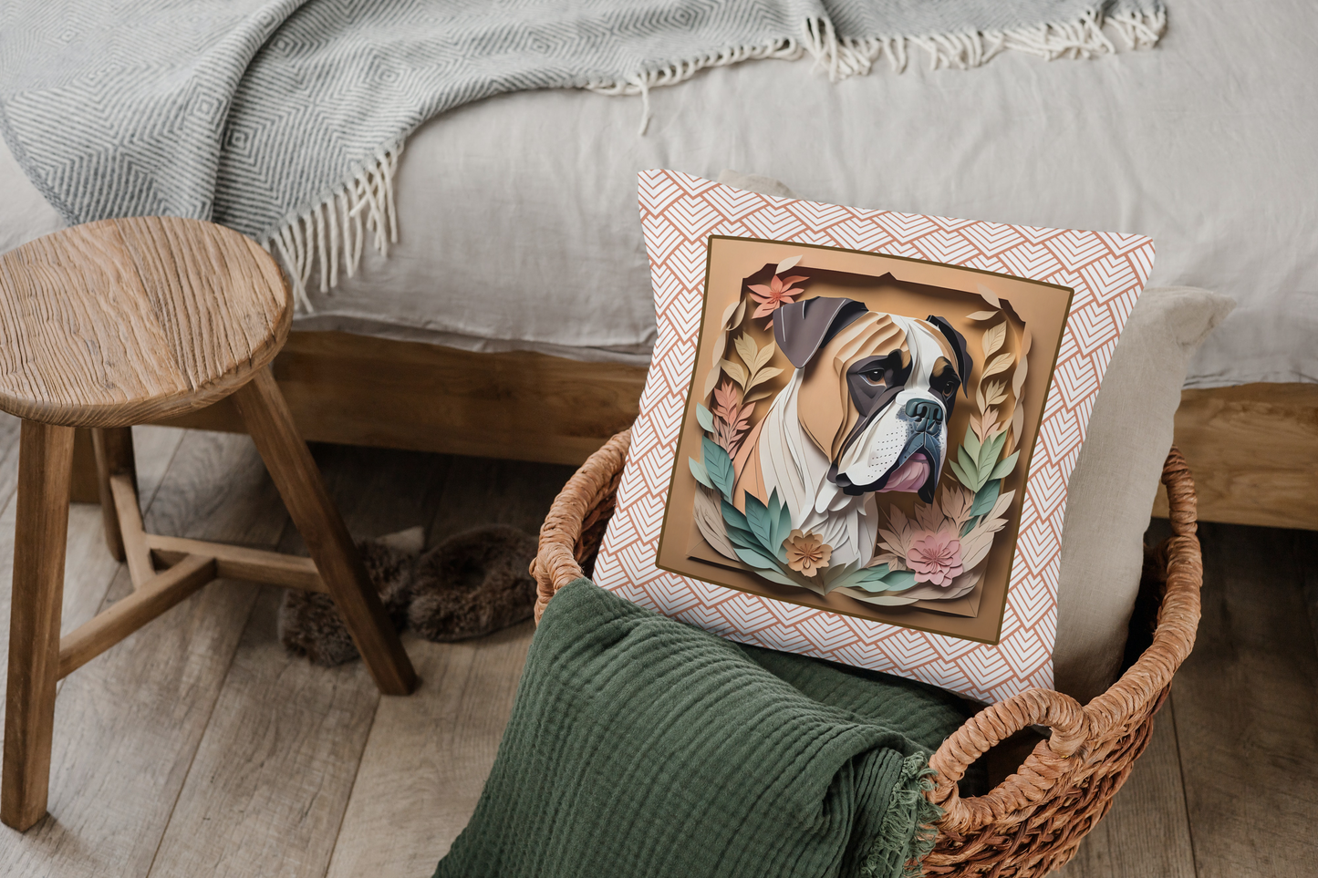 Boxer Boho Square Pillow - Boxer Owner Birthday, Housewarming, or Memorial Gift