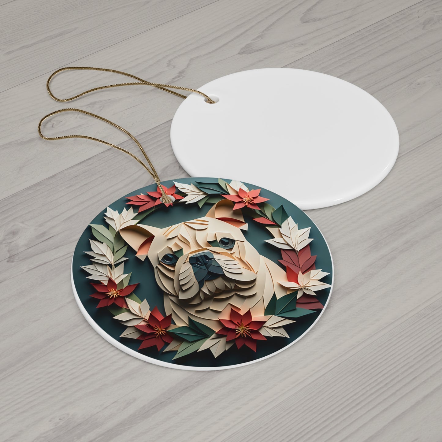 English Bulldog in Vintage Wreath Collectible Christmas Ornament