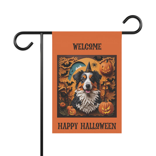 Aussie Halloween Garden Flag, Two-Sided Halloween Flag for Australian Shepherd Owner