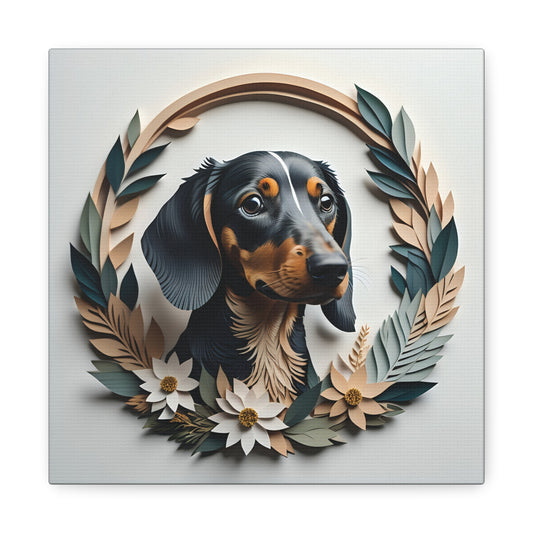 Black Dachshund Leaf Wreath Wall Art - Custom Pet Name Artwork