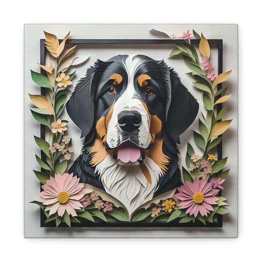 Bernese Mountain Dog Canvas Print - Vibrant Floral Design for Modern Home