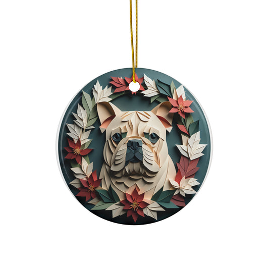 English Bulldog in Vintage Wreath Collectible Christmas Ornament