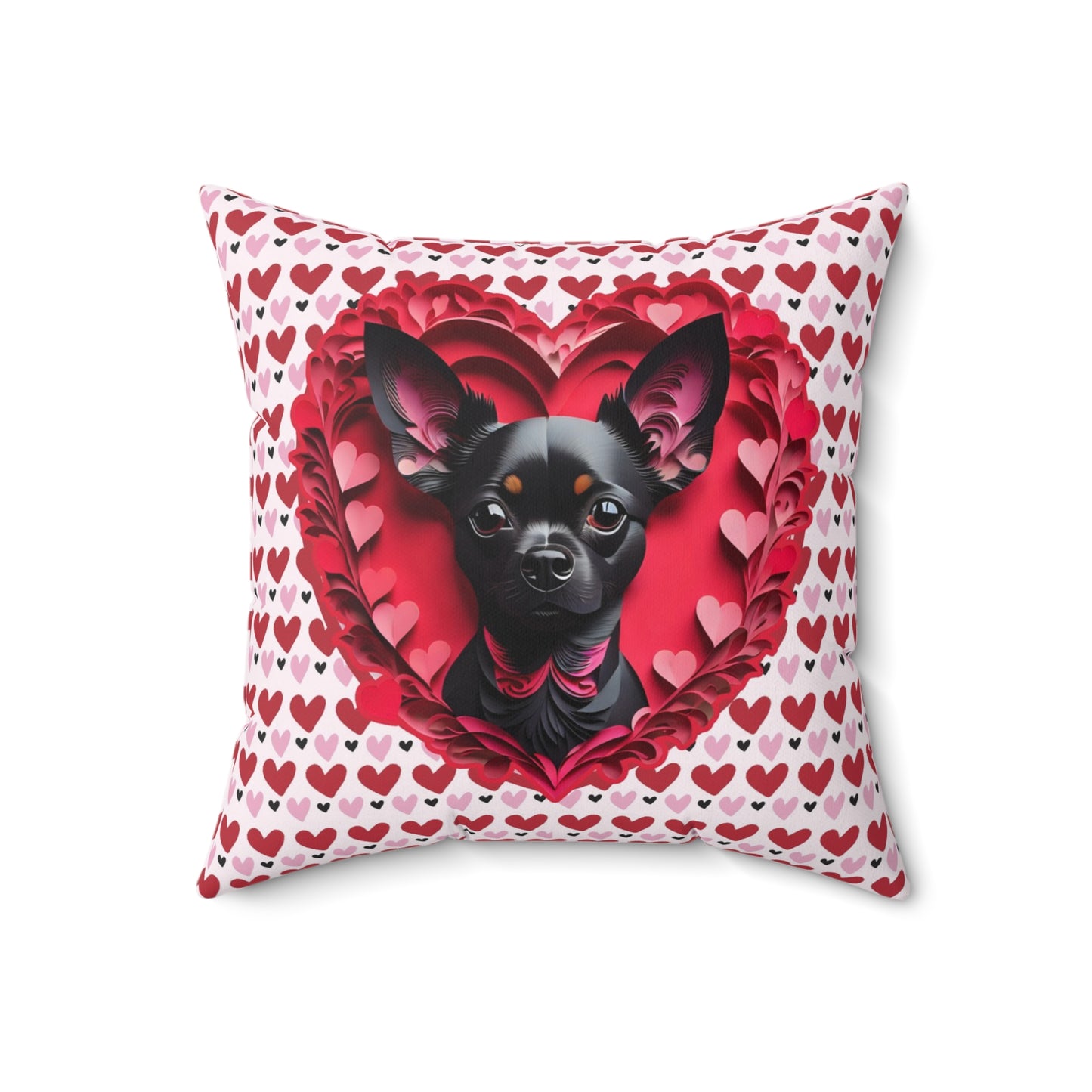 Black Chihuahua Valentine's Day Gift Square Polyester Pillow -  Valentine's Dog Lover Home Decor