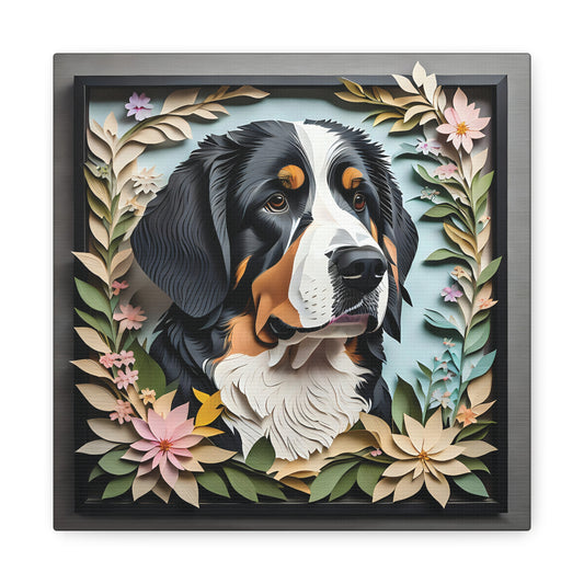 Serene Blossom Bernese Mountain Dog Canvas - Papercut Imitation Wall Art for Modern Home