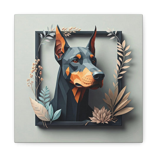 Doberman Portrait Wall Art with Botanical Frame - Unique Pet Memorial Home Decor